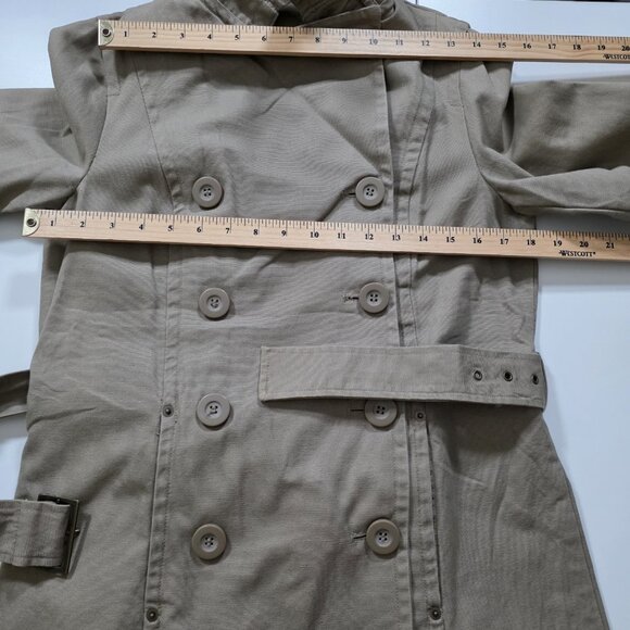 Zara Trench Coat Women M Beige Twill Pockets Belt Buttons Removable Liner Preppy - Picture 4 of 16